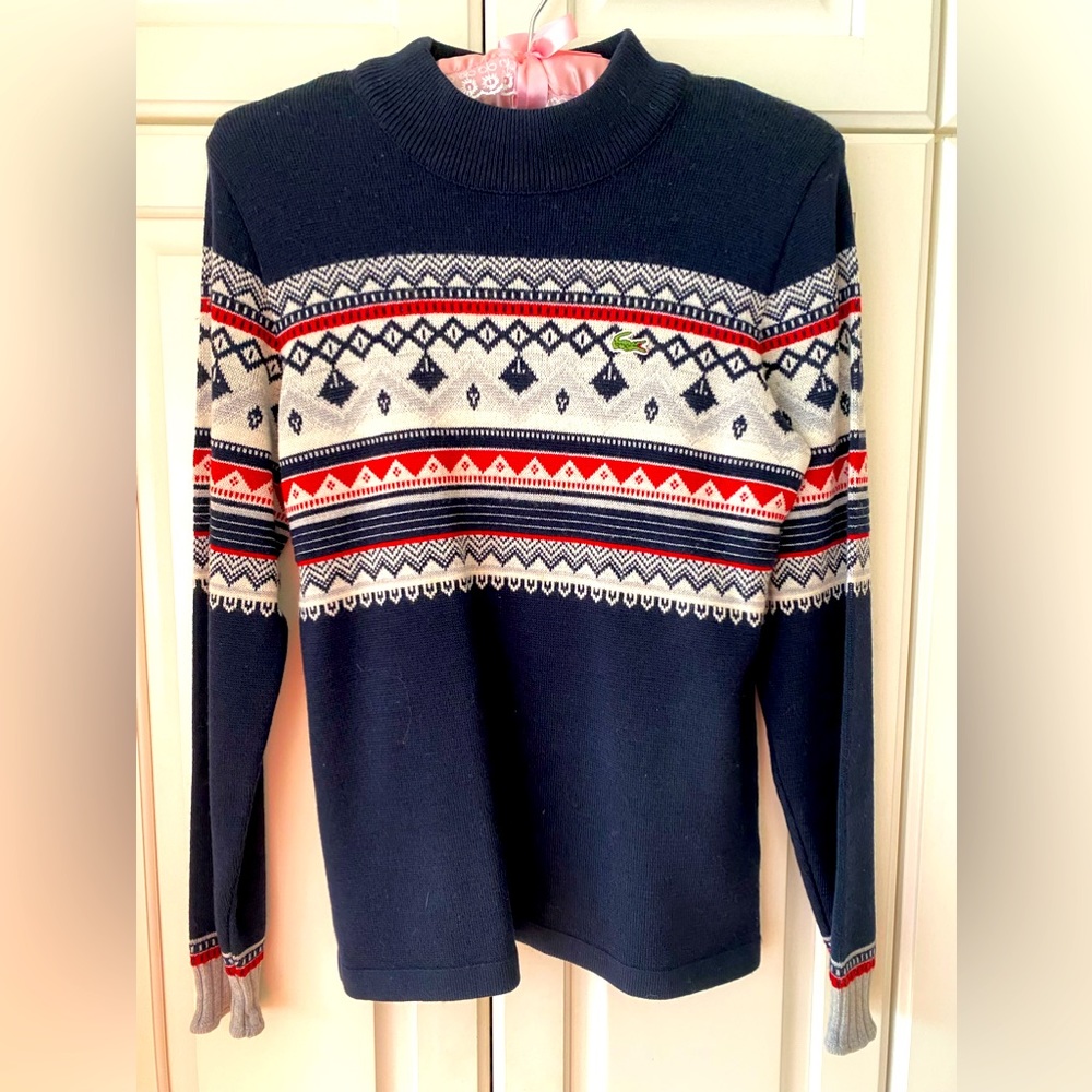 Lacoste blue high neck wool sweater women's size 38